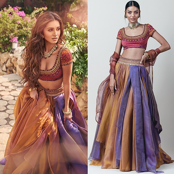 Multi Colored Draped Wedding Lehenga Set by Tarun Tahiliani at Pernia's Pop Up Shop