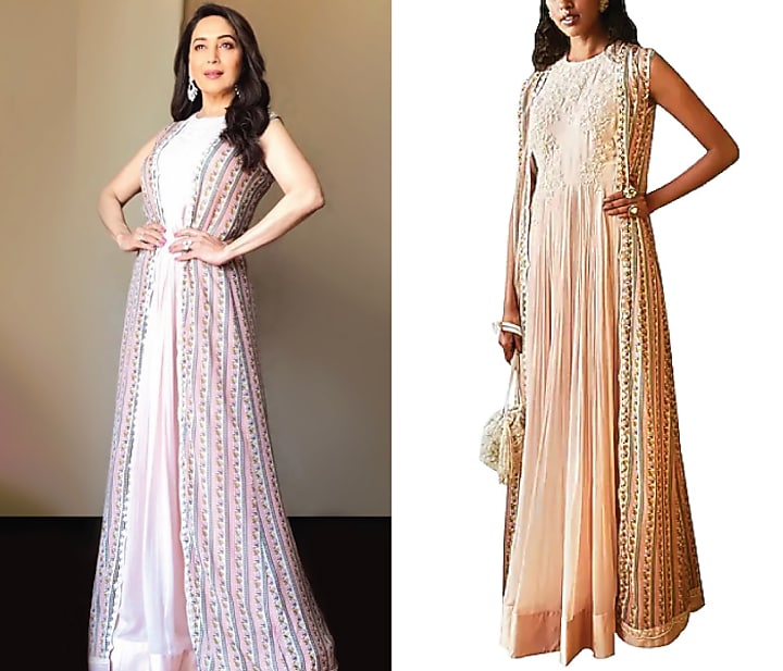 Peach Wedding Anarkali With Printed Embroidered Cape by Ridhi Mehra at Pernia's Pop Up Shop