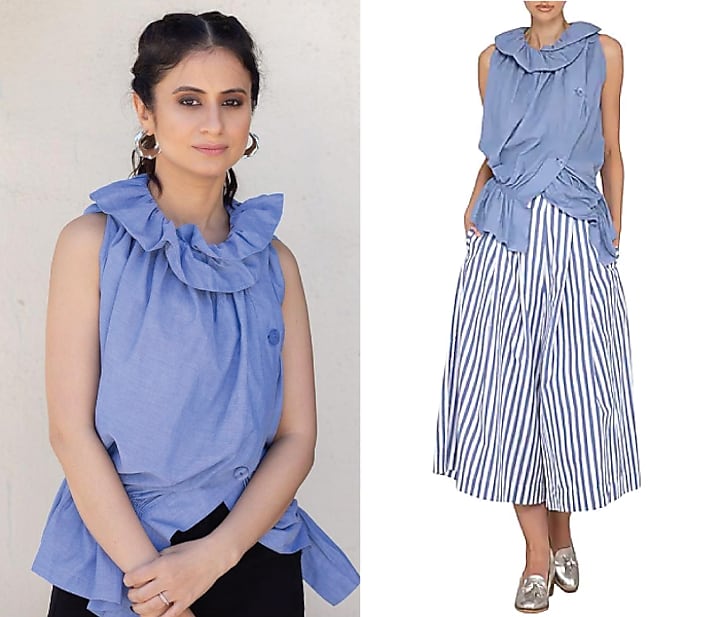 Sky Blue Ruched Vest Top by Ritesh Kumar at Pernia's Pop Up Shop