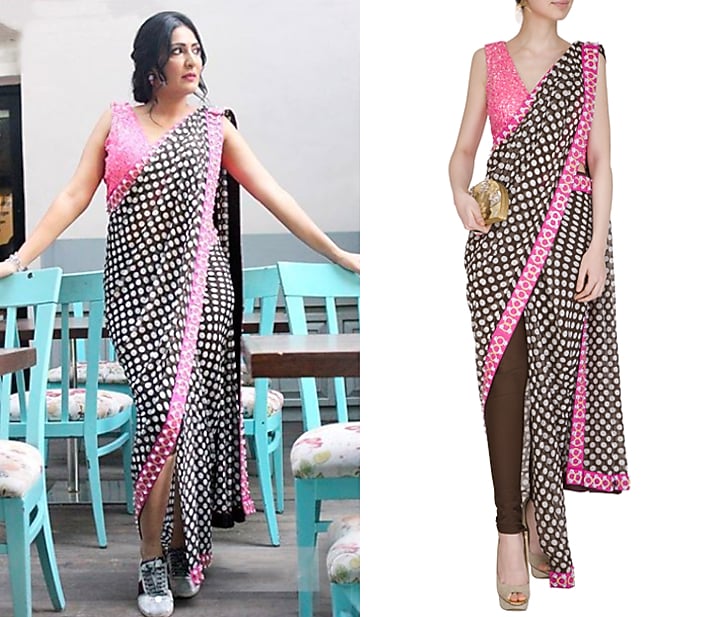 Black & Pink Embellished Pant Wedding Saree Set by Nitya Bajaj at Pernia's Pop Up Shop
