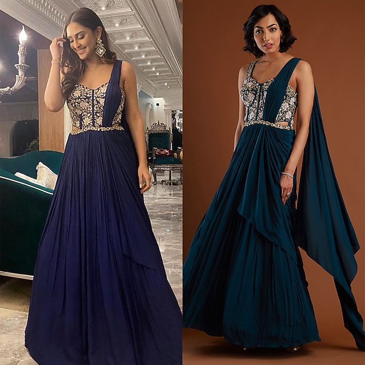 Navy Blue Zardosi Embroidered Engagement Gown by Aayushi Maniar at Pernia's Pop Up Shop