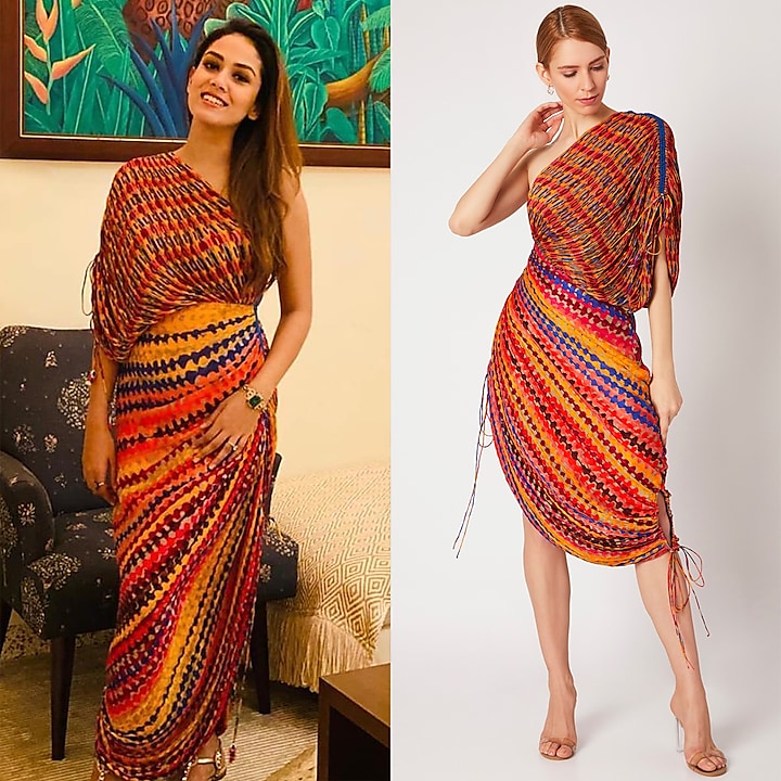 Multi-Colored Cotton Silk Abstract Printed Pleated Draped Vacation Dress by Saaksha & Kinni at Pernia's Pop Up Shop
