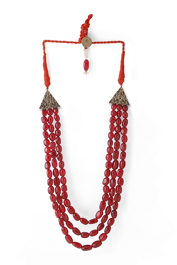 Red Glass Beaded Layered Mala by Cosa Nostraa at Pernia's Pop Up Shop