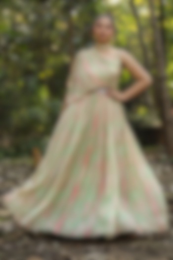 Pista Green Chinon Silk Tie-Dyed Party Wear Gown by Scakhi Luxe at Pernia's Pop Up Shop