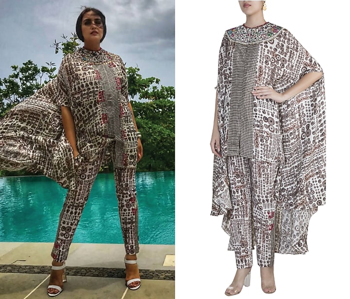 Cream Printed Cape Top With Pants by Anamika Khanna at Pernia's Pop Up Shop