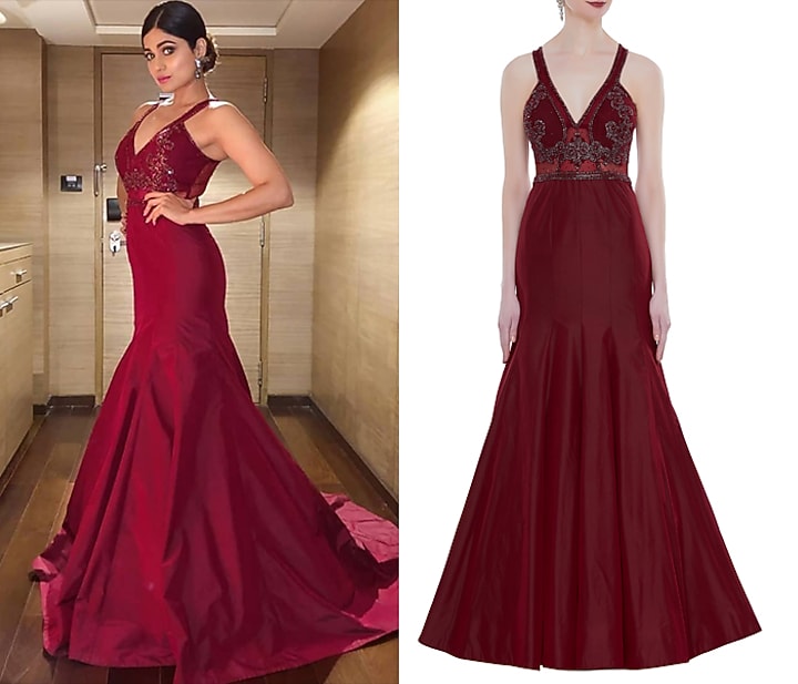 Maroon Hand Embroidered Mermaid Style Wedding Gown by Rocky Star at Pernia's Pop Up Shop