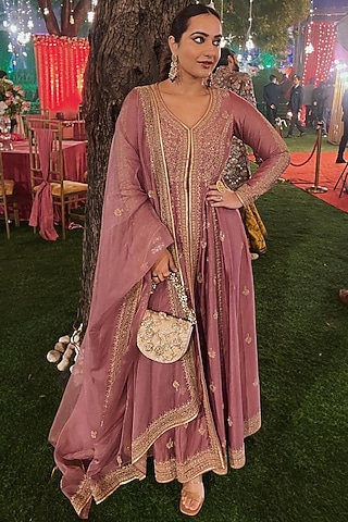 Aurora Pink Embroidered Jacket Set by Jigar Mali