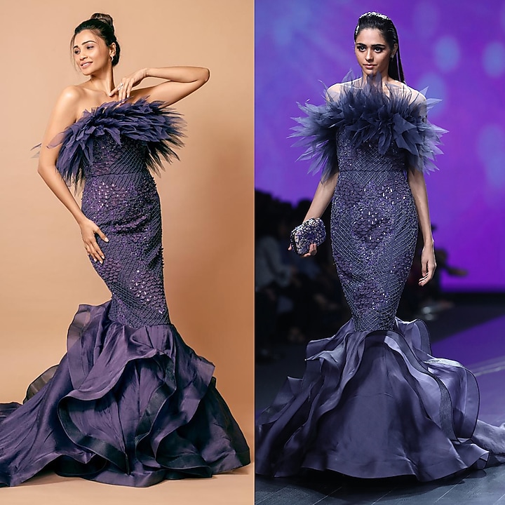 Tanzanite Blue Embroidered Mermaid Gown Design by AMIT GT at Pernia's Pop  Up Shop 2024