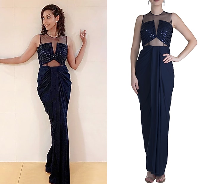 Midnight Blue Sequins Embroidered Gown by Neeta Lulla at Pernia's Pop Up Shop