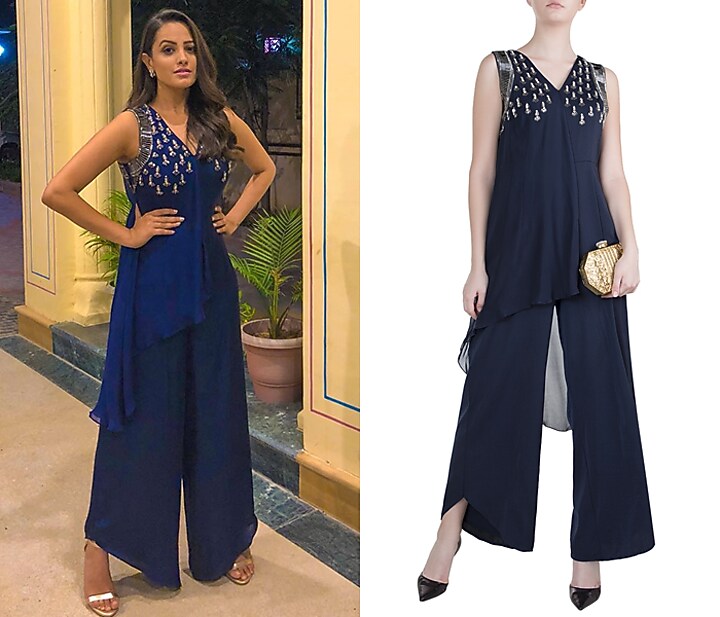 Navy Blue Embroidered Jumpsuit by Tisharth by Shivani at Pernia's Pop Up Shop