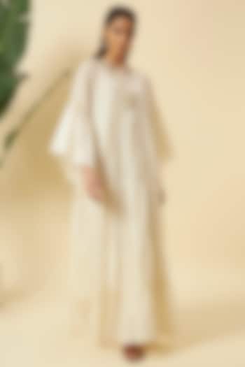 Ivory Jamdani & Cotton Embroidered Maxi Vacation Dress by Nikasha at Pernia's Pop Up Shop