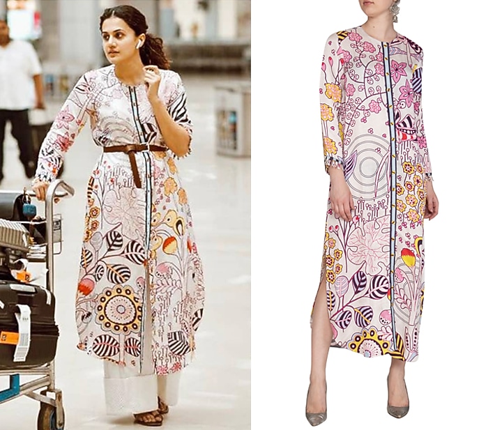 Ivory Linen Satin Jaal Printed Summer Shirt Dress by Swati Vijaivargie at Pernia's Pop Up Shop