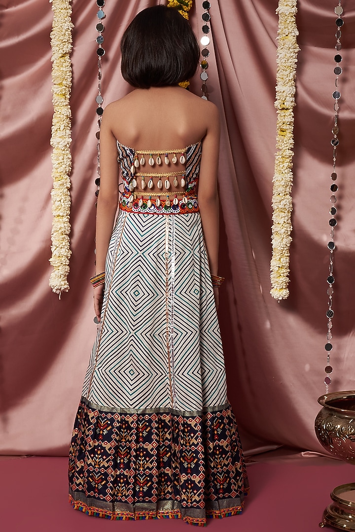 Navy Blue Printed Lehenga Set For Girls by Adah Kidswear at Pernia's Pop Up Shop