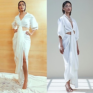 White Draped Skirt Set by Twinkle Hanspal