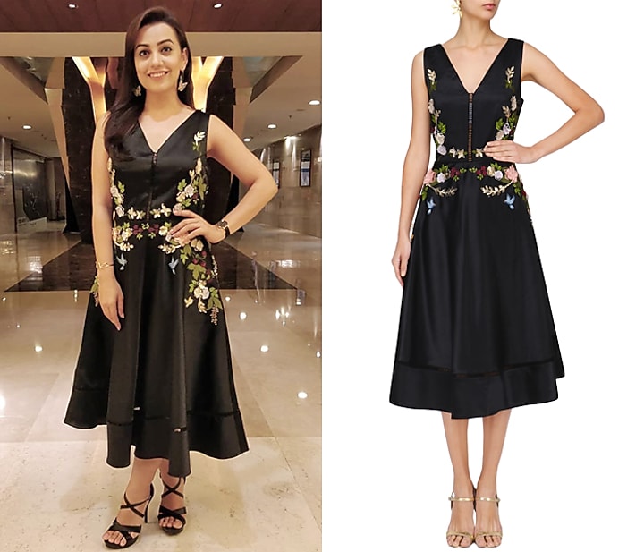 Black flower embroidered midi dress available only at Pernia's Pop Up Shop.