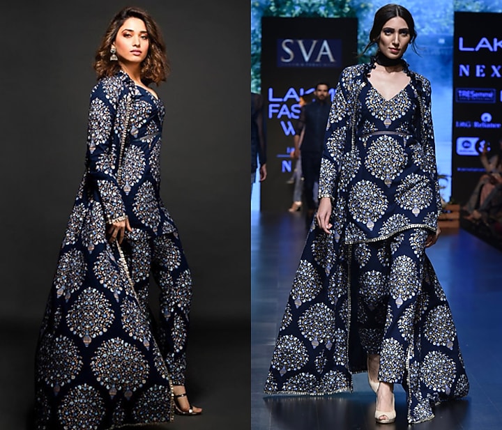 Blue Printed Denim Jacket With Kurta & Pants by SVA BY SONAM & PARAS MODI at Pernia's Pop Up Shop