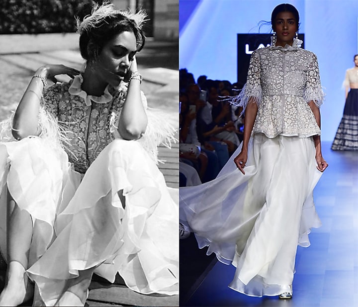 Ivory floral embroidered peplum with sharara pants available only at Pernia's Pop Up Shop.