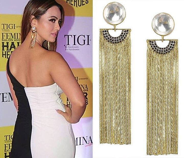 Nepra by Neha Goel presents Gold plated curved chain earrings available only at Pernia's Pop Up Shop.