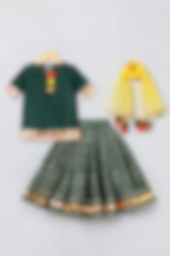Dark Green Dola Silk Gota Embroidered Bandhani Lehenga Set For Girls by BYB PREMIUM at Pernia's Pop Up Shop