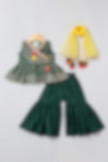 Dark Green Dola Silk Sharara Set For Girls by BYB PREMIUM at Pernia's Pop Up Shop