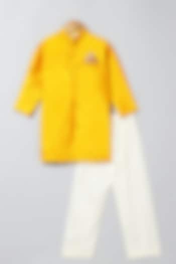 Yellow Matka Silk Gota Embroidered Kurta Set For Boys by BYB PREMIUM