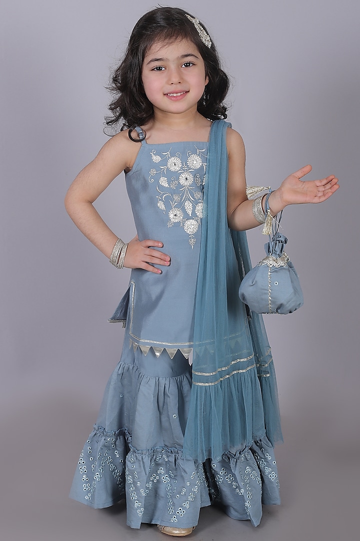 Blue Viscose Rayon Sharara Set For Girls by Lil Drama at Pernia's Pop Up Shop