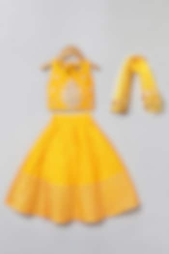 Yellow Matka Silk Gota Embroidered Lehenga Set For Girls by BYB PREMIUM