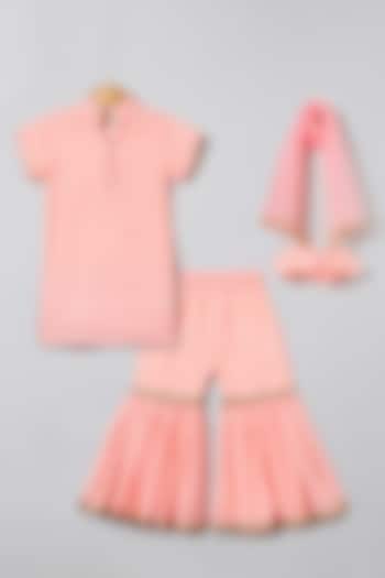 Salmon Pink Georgette Embroidered Sharara Set For Girls by BYB PREMIUM at Pernia's Pop Up Shop