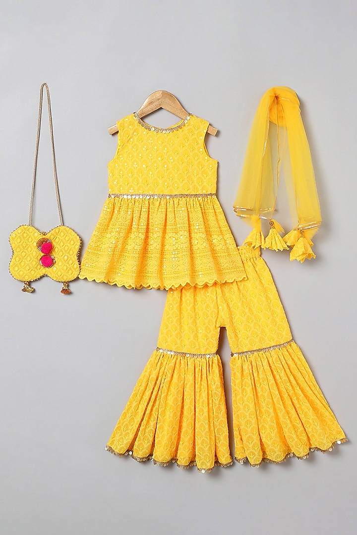 Yellow Georgette Sharara Set For Girls by BYB PREMIUM