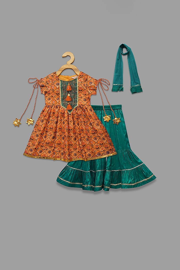 Green Shantoon Sharara Set For Girls by Lil Drama at Pernia's Pop Up Shop