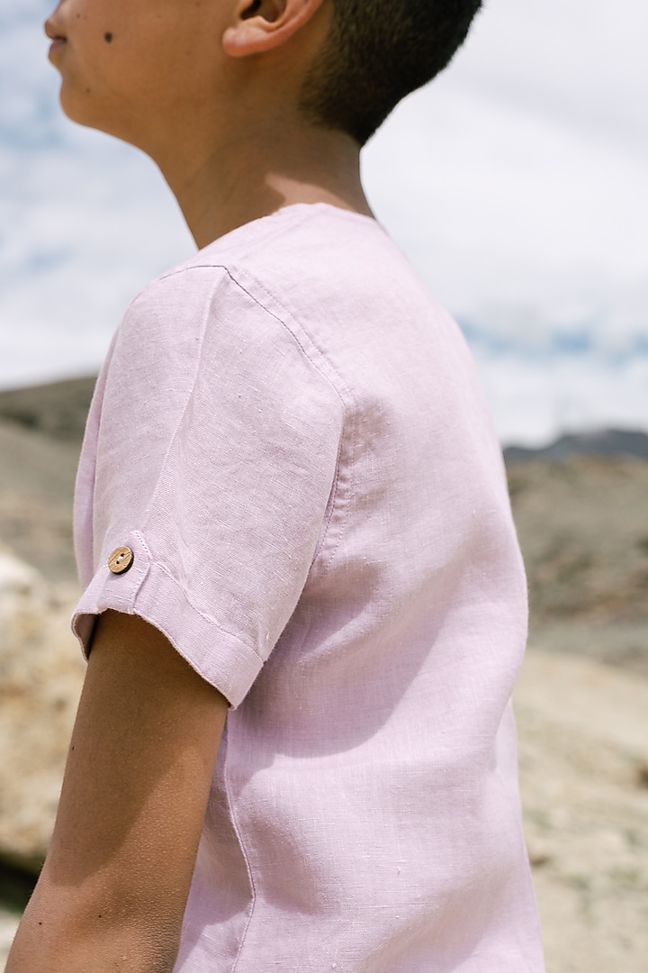 Lilac Linen Shirt For Boys by Chi Linen at Pernia's Pop Up Shop