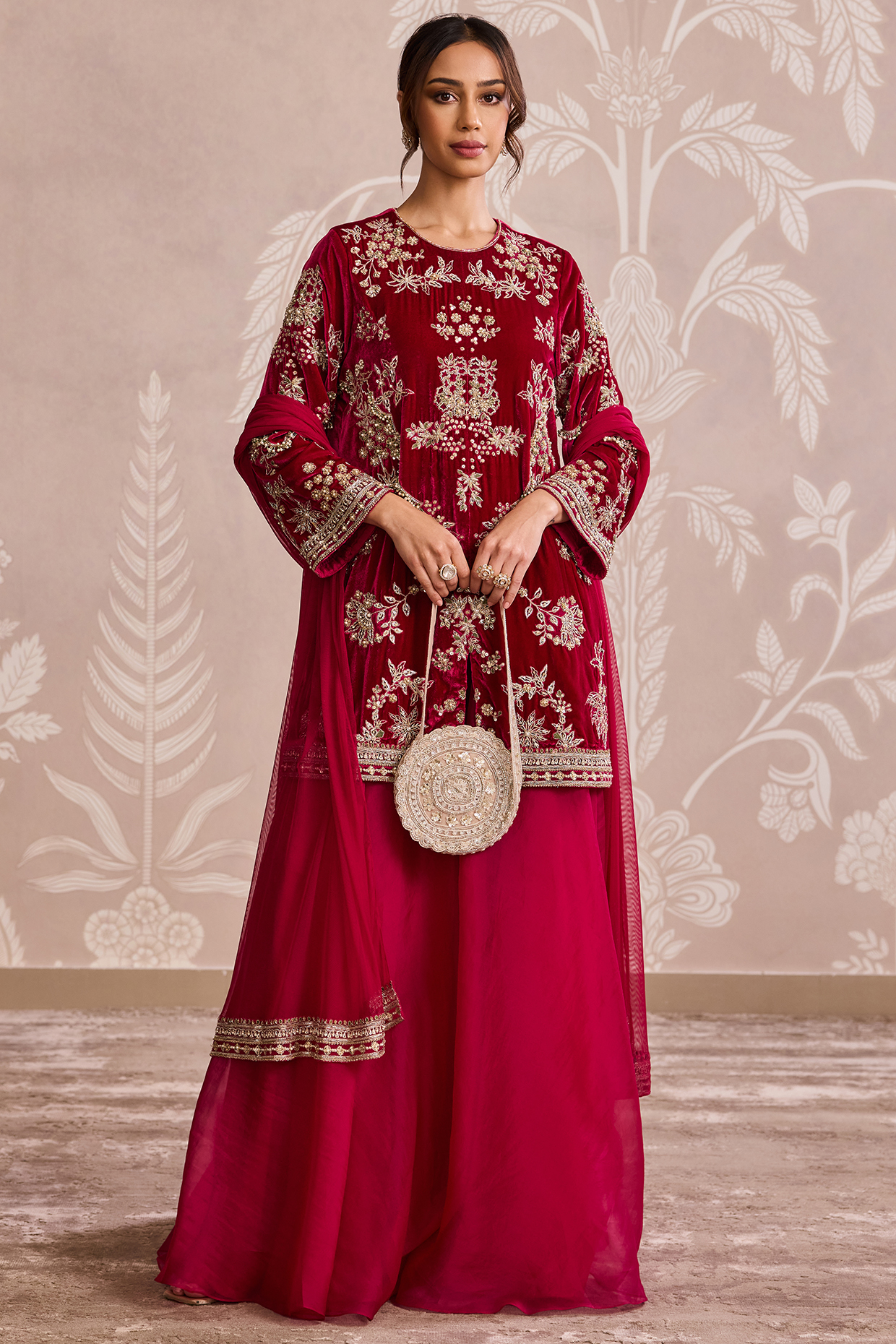 Fuchsia Organza Embroidered Bridal Sharara Set by Ridhi Mehra at Pernia's Pop Up Shop