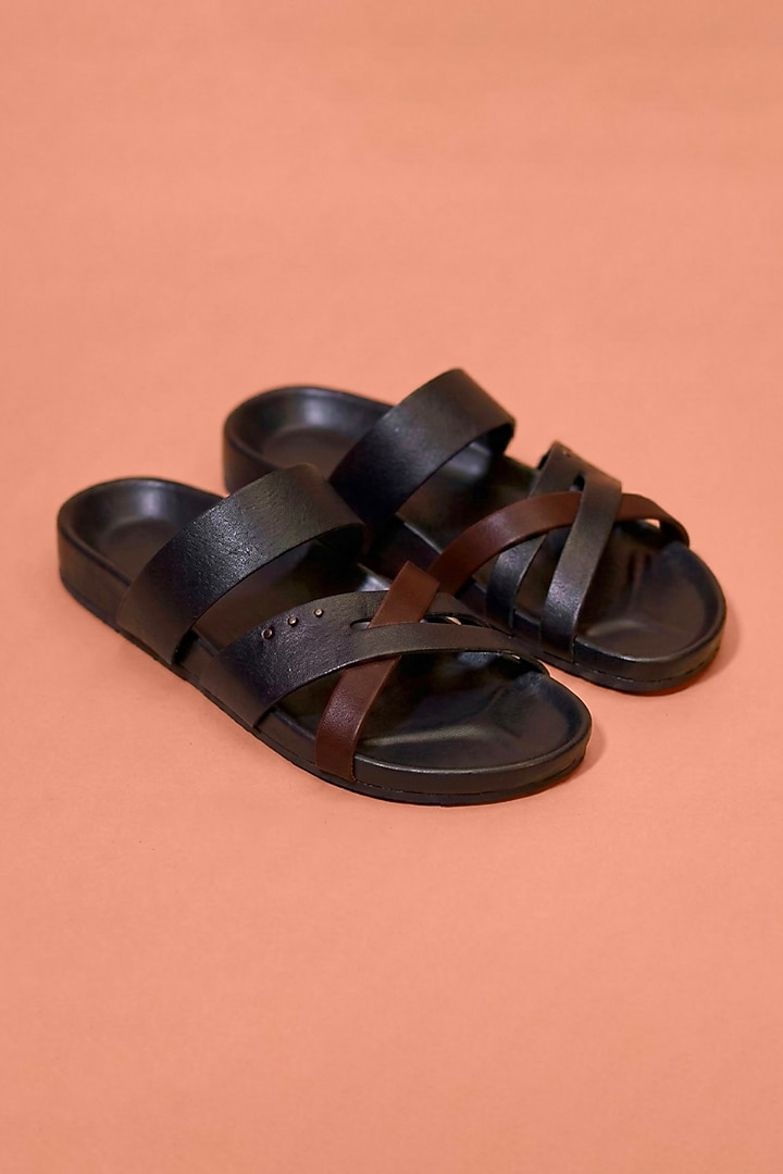 Black & Brown Leather Sandals by Dmodot at Pernia's Pop Up Shop