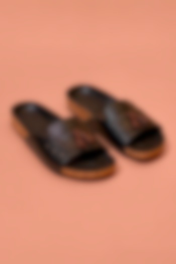Black Leather Sliders by Dmodot at Pernia's Pop Up Shop