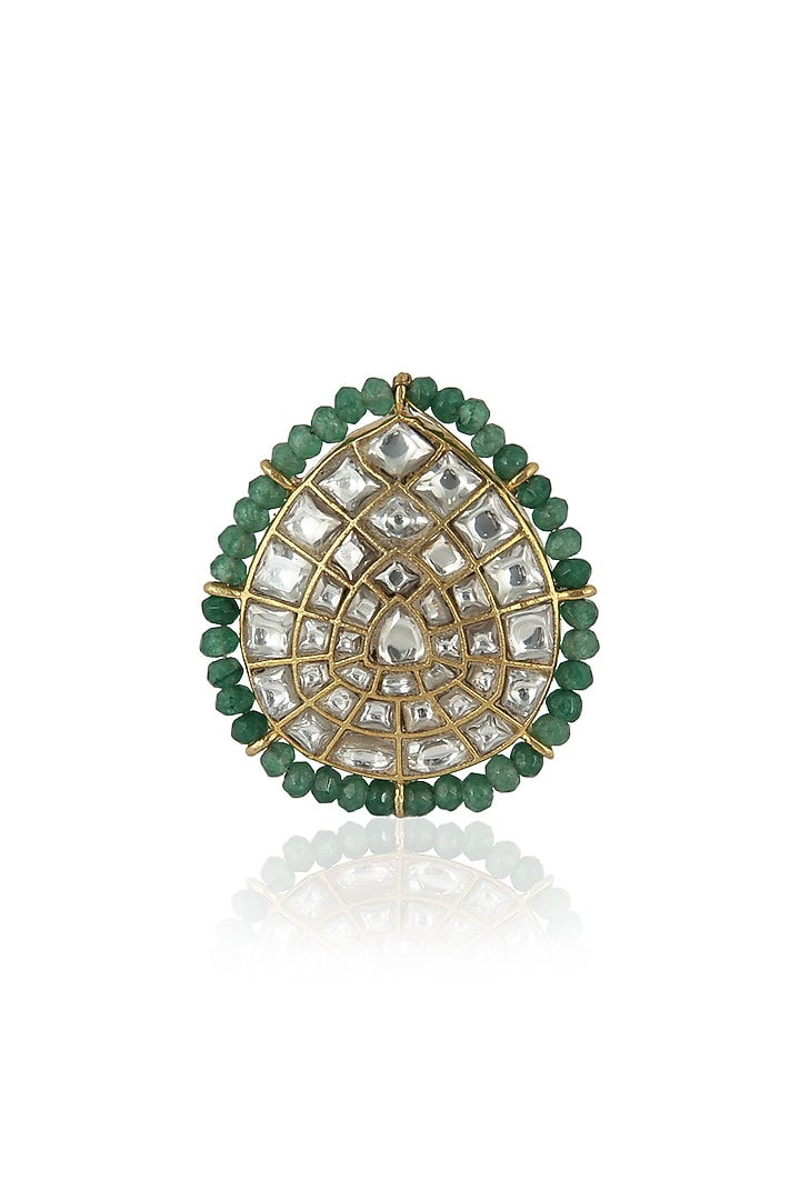 Gold Plated Sea Green Jadtar Stone Ring by Riana Jewellery at Pernia's Pop Up Shop