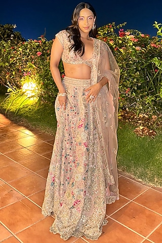 Dusty Lavender Tissue Silk Embroidered Lehenga Set by Osaa By Adarsh