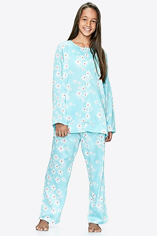 Turquoise Cotton Printed Night Suit For Girls by Nigh Nigh label