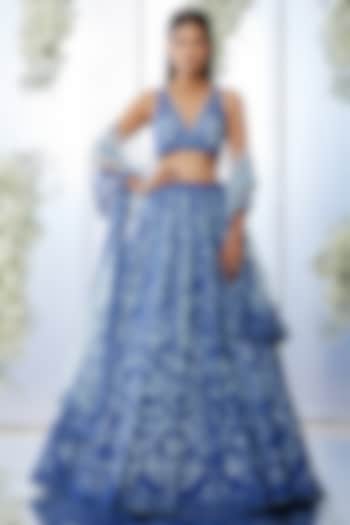 Cobalt Blue Resham Embroidered Bridal lehenga for 22 Lehenga Set by Seema Gujral at Pernia's Pop Up Shop