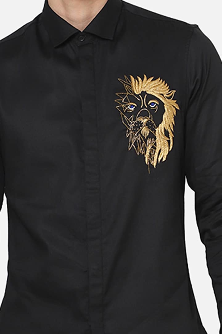 Black Cotton Lycra Zari Embellished Summer Shirt by Komal Kothari at Pernia's Pop Up Shop