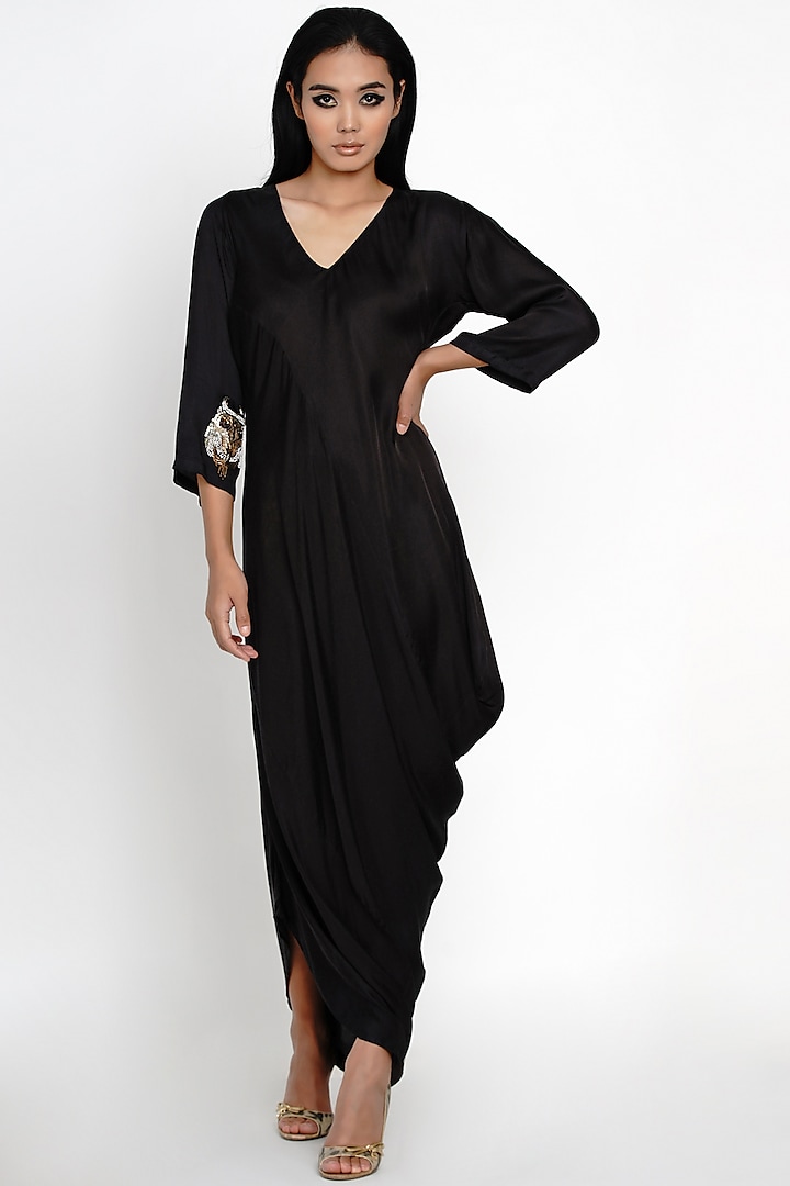 Black Modal Pleated Dress by Angry Owl at Pernia's Pop Up Shop