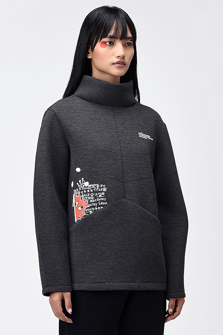 Grey Cotton Printed Sweatshirt by Genes Lecoanet Hemant at Pernia's Pop Up Shop