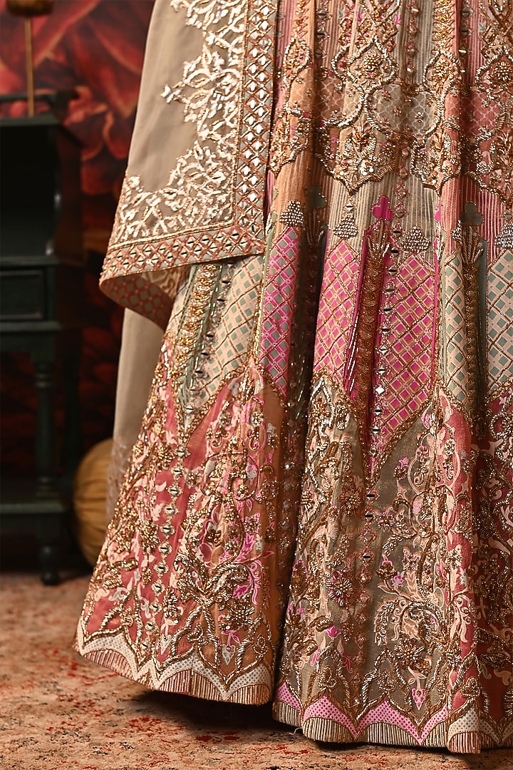Multi-Colored Zari Brocade Printed & Embroidered Bridal Lehenga Set by MOLEDRO at Pernia's Pop Up Shop