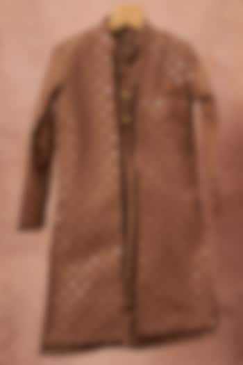 Brown Banglore Silk Achkan Jacket With Kurta Set by All Boy Couture