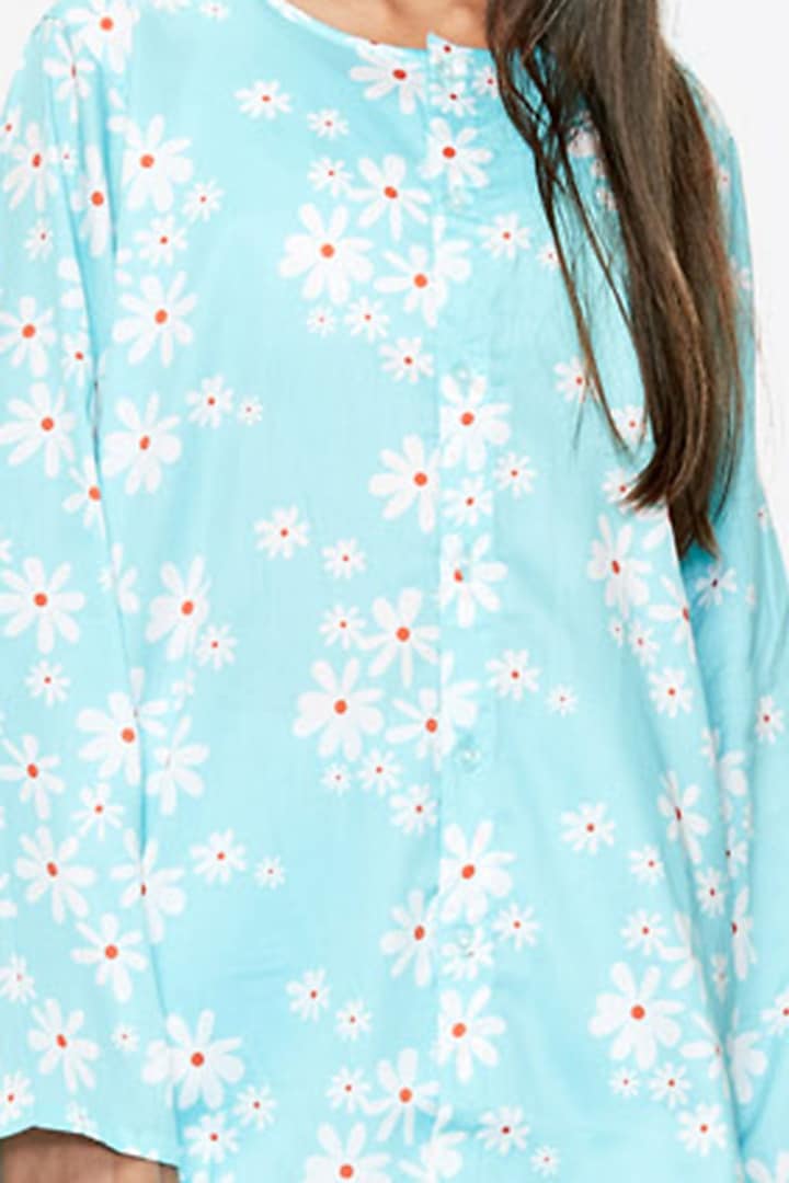 Turquoise Cotton Printed Night Suit For Girls by Nigh Nigh label at Pernia's Pop Up Shop