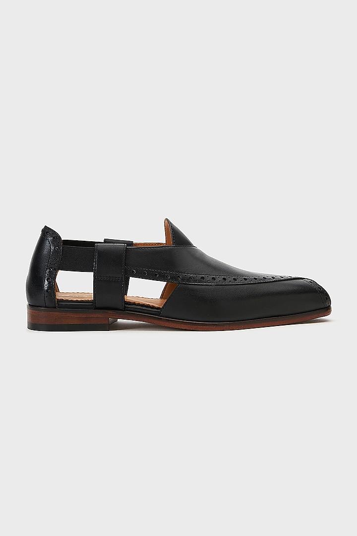 Black Leather Peshawari Sandals by Nauvab at Pernia's Pop Up Shop