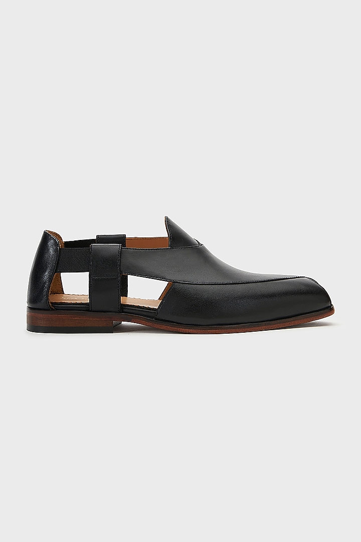 Black Leather Peshawari Sandals by Nauvab at Pernia's Pop Up Shop