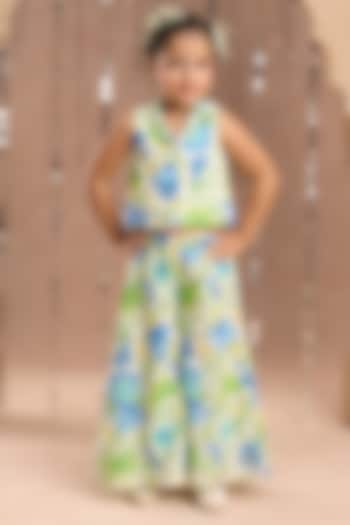 Green Cotton Jaipur Printed Co-Ord Set For Girls by Lil Drama at Pernia's Pop Up Shop