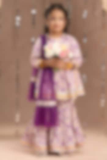 Lavender Cotton Jaipur Printed Sharara Set For Girls by Lil Drama at Pernia's Pop Up Shop