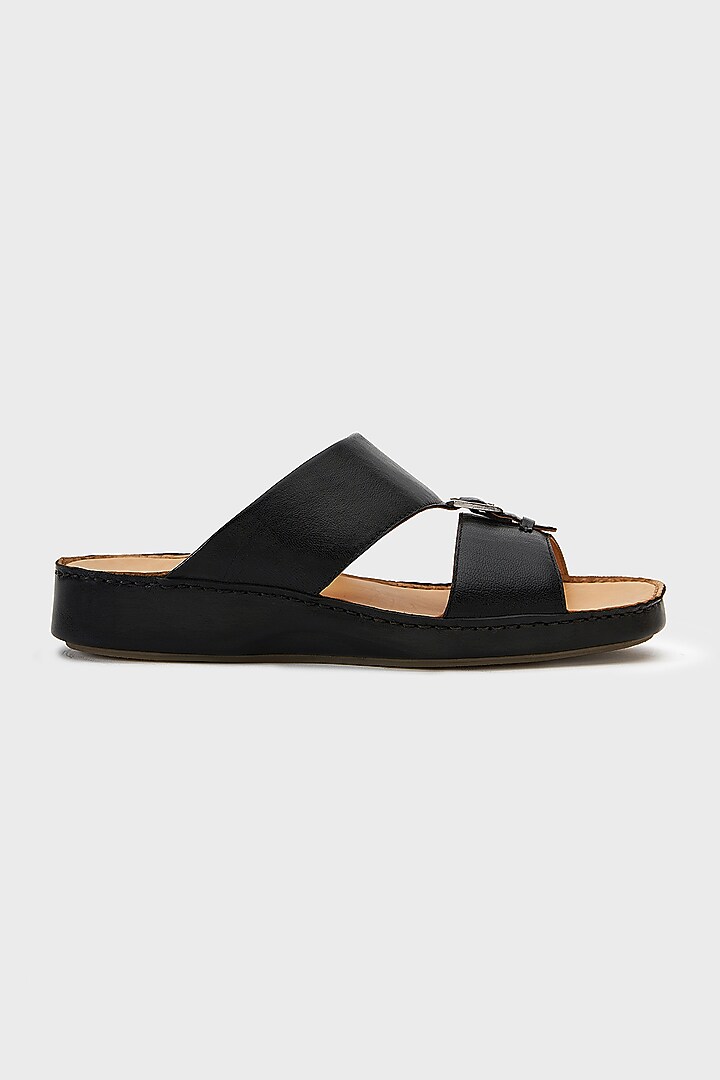Black Leather Sandals by Nauvab at Pernia's Pop Up Shop