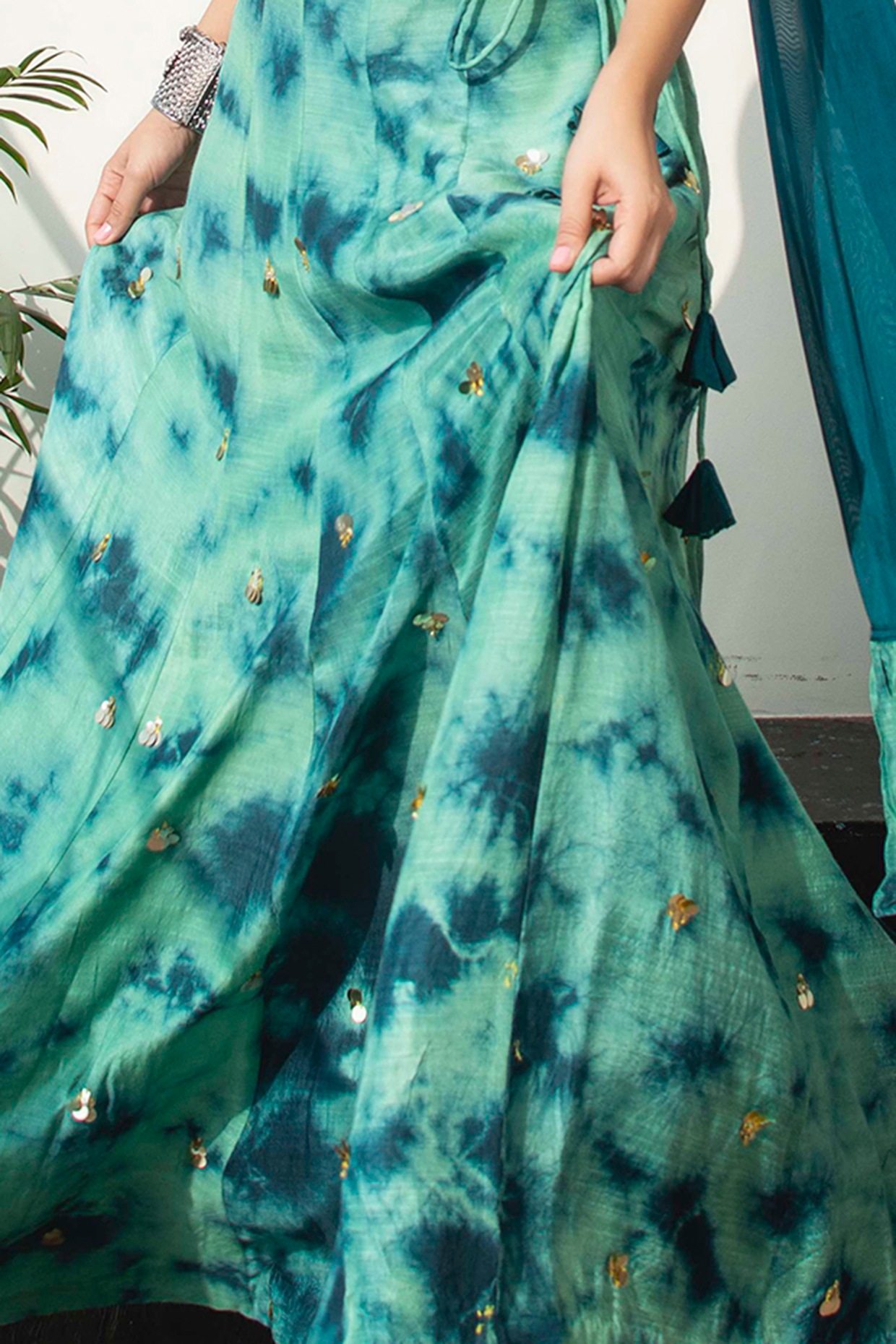 Embellished Green Blue Bridal Lehenga Choli for Indian Bridal Wear –  Nameera by Farooq